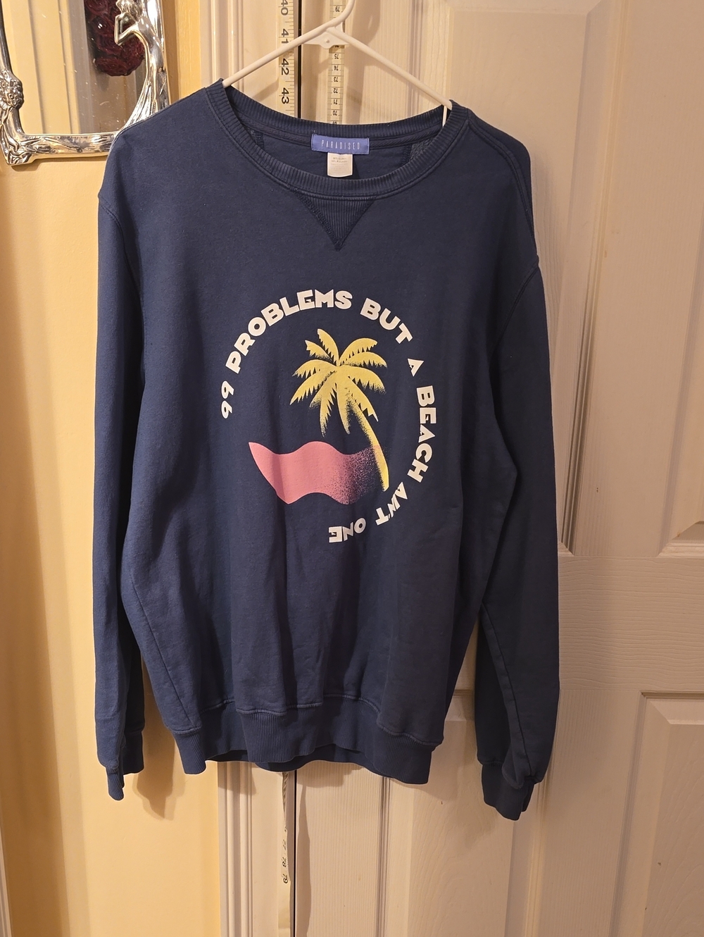 PARADISED Navy Graphic Sweatshirt with Palm Tree and Pink  Beach